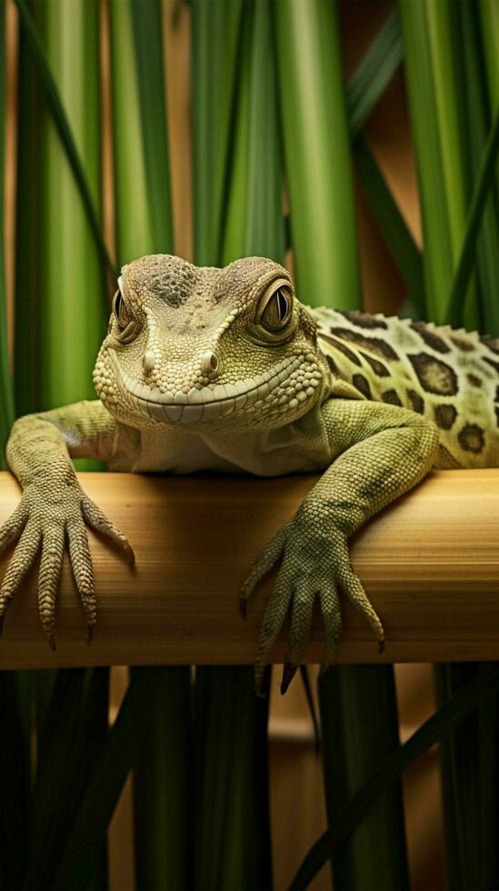 camouflé caméléon sur bambou ai généré photo