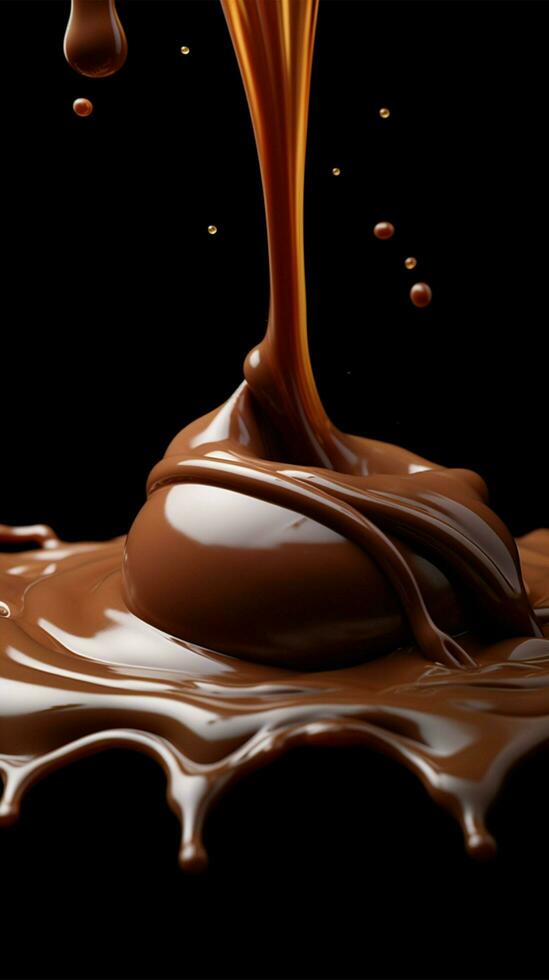 Chocolat Cascade, velouté sauce écoulement gracieusement de une de face vue verticale mobile fond d'écran ai généré photo