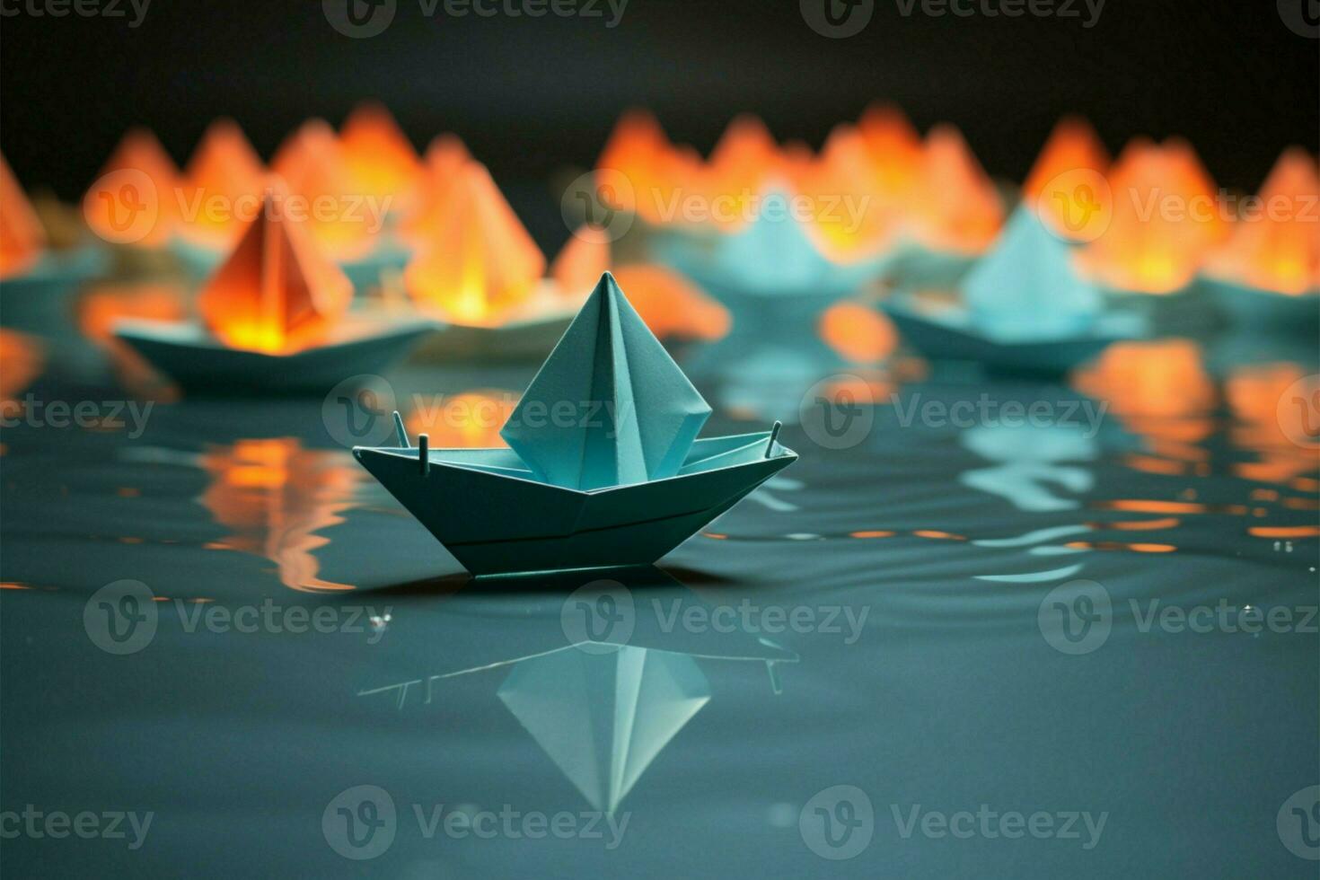 origami bateaux ensemble voile sur une solide surface, élégant et prêt ai généré photo