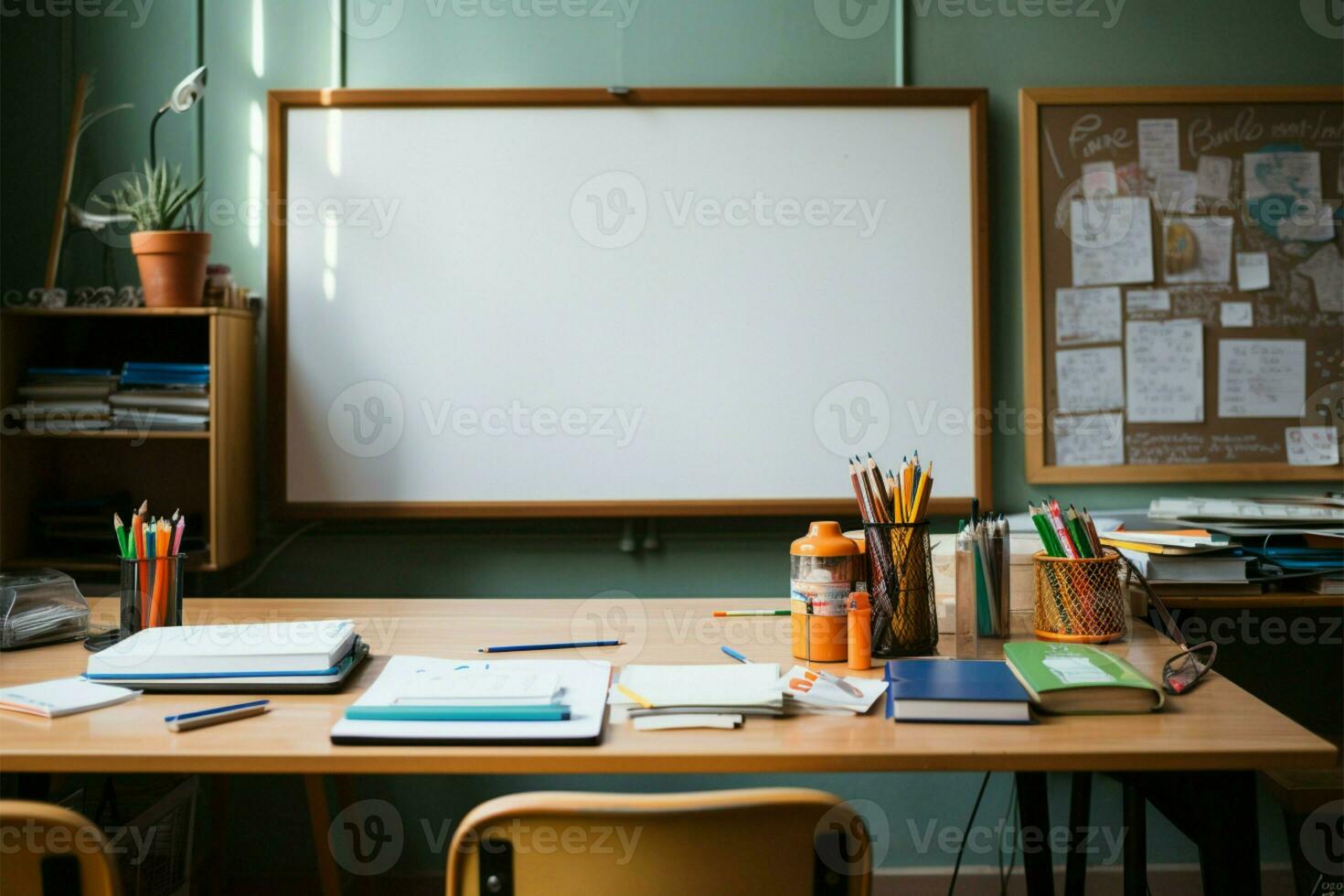 bureau dans une salle de cours est équipé avec papeterie, encourageant productivité ai généré photo