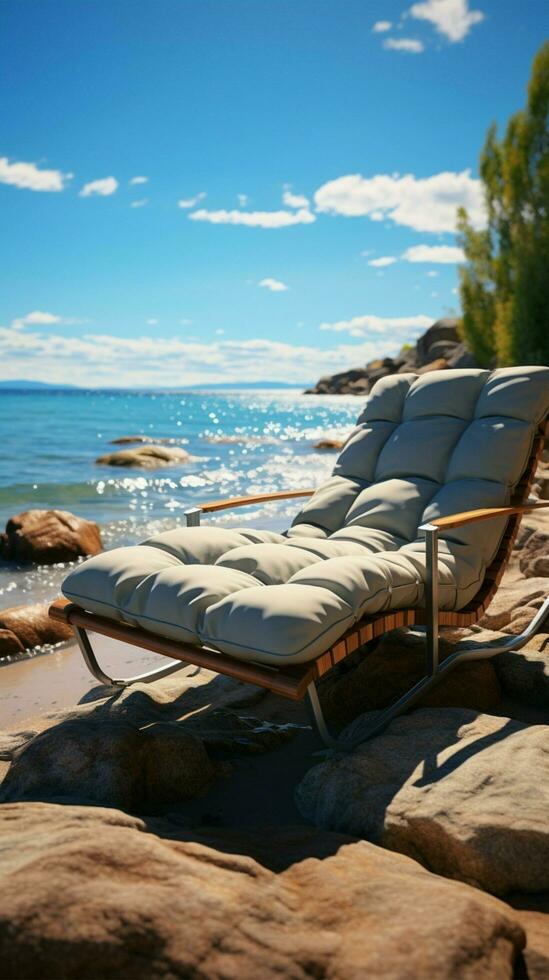 sablonneux fauteuils inclinables cabriolet salons sur le plage offre reposant front de mer relaxation verticale mobile fond d'écran ai généré photo