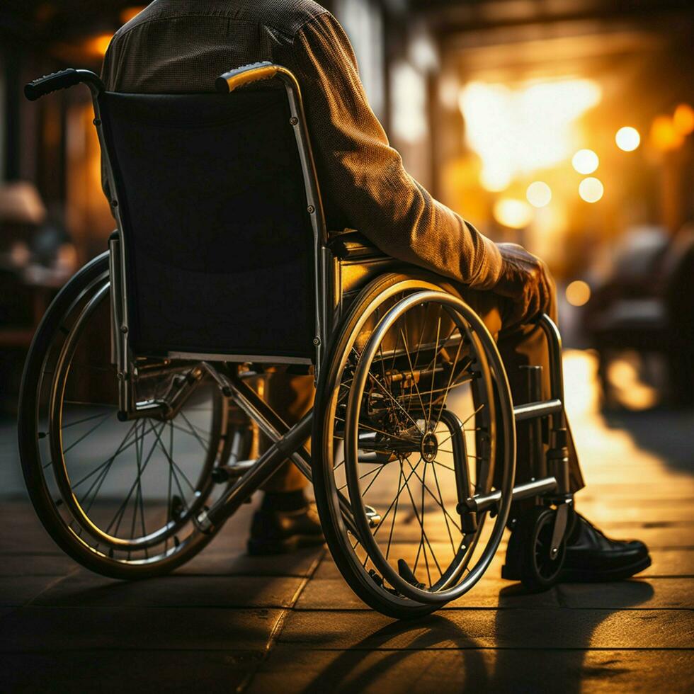 désactivée les personnes mains sur fauteuil roulant roues, symbolisant responsabilisation et persévérance pour social médias Publier Taille ai généré photo