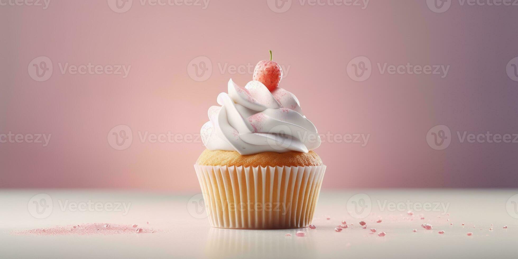 délicieux petits gâteaux. appétissant petits gâteaux sur une pastel Contexte. génératif ai photo