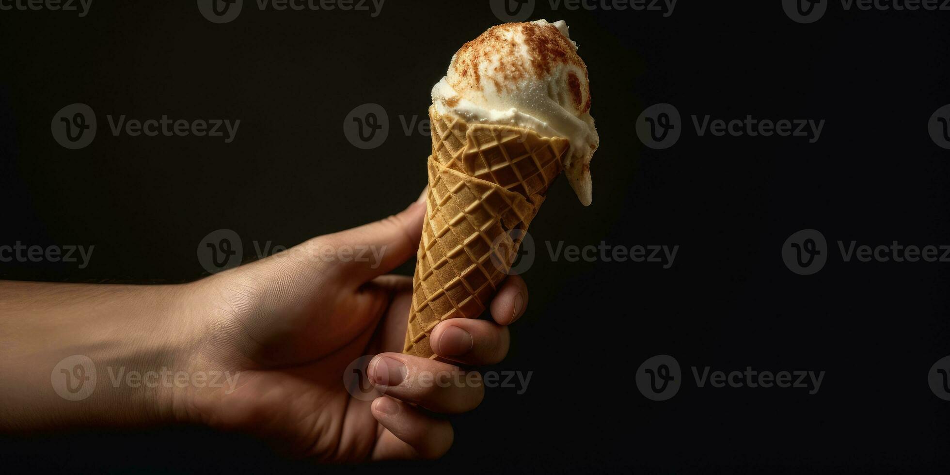 délicieux, appétissant la glace crème dans une cône, fermer. génératif ai photo