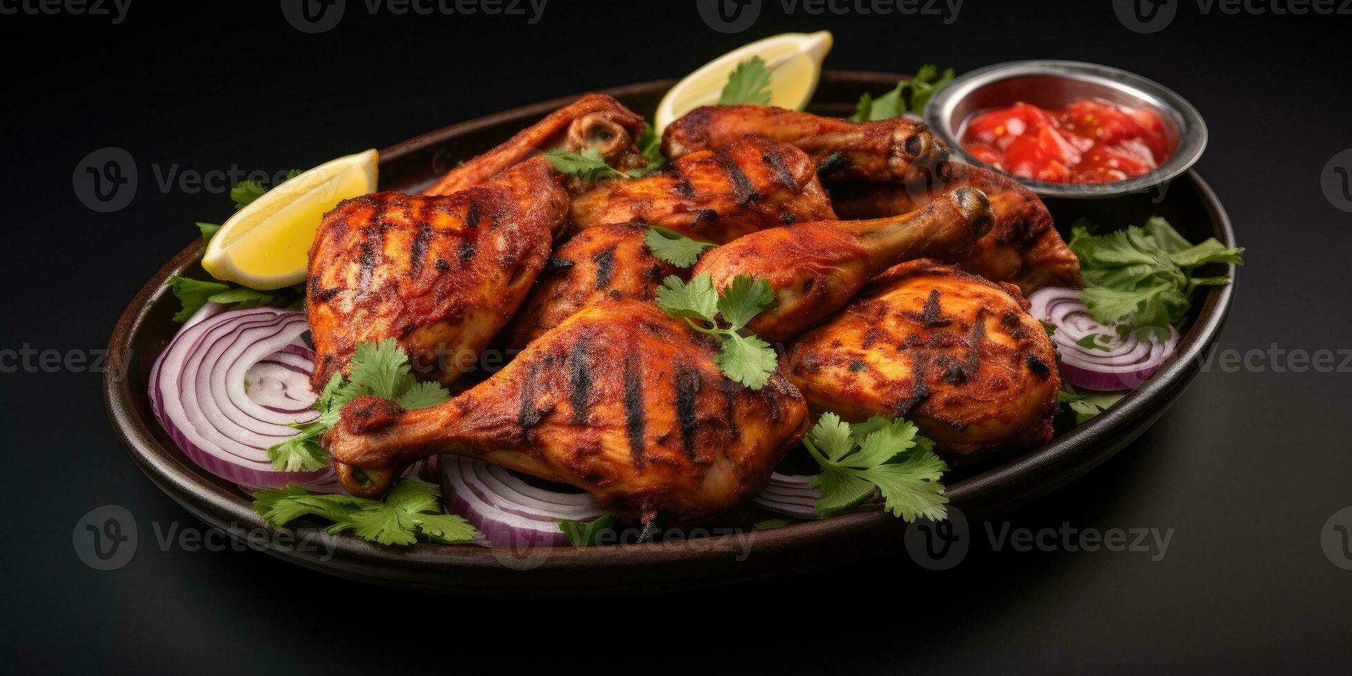 le nationale plat de Inde, tandoori poulet. plat fermer. génératif ai photo