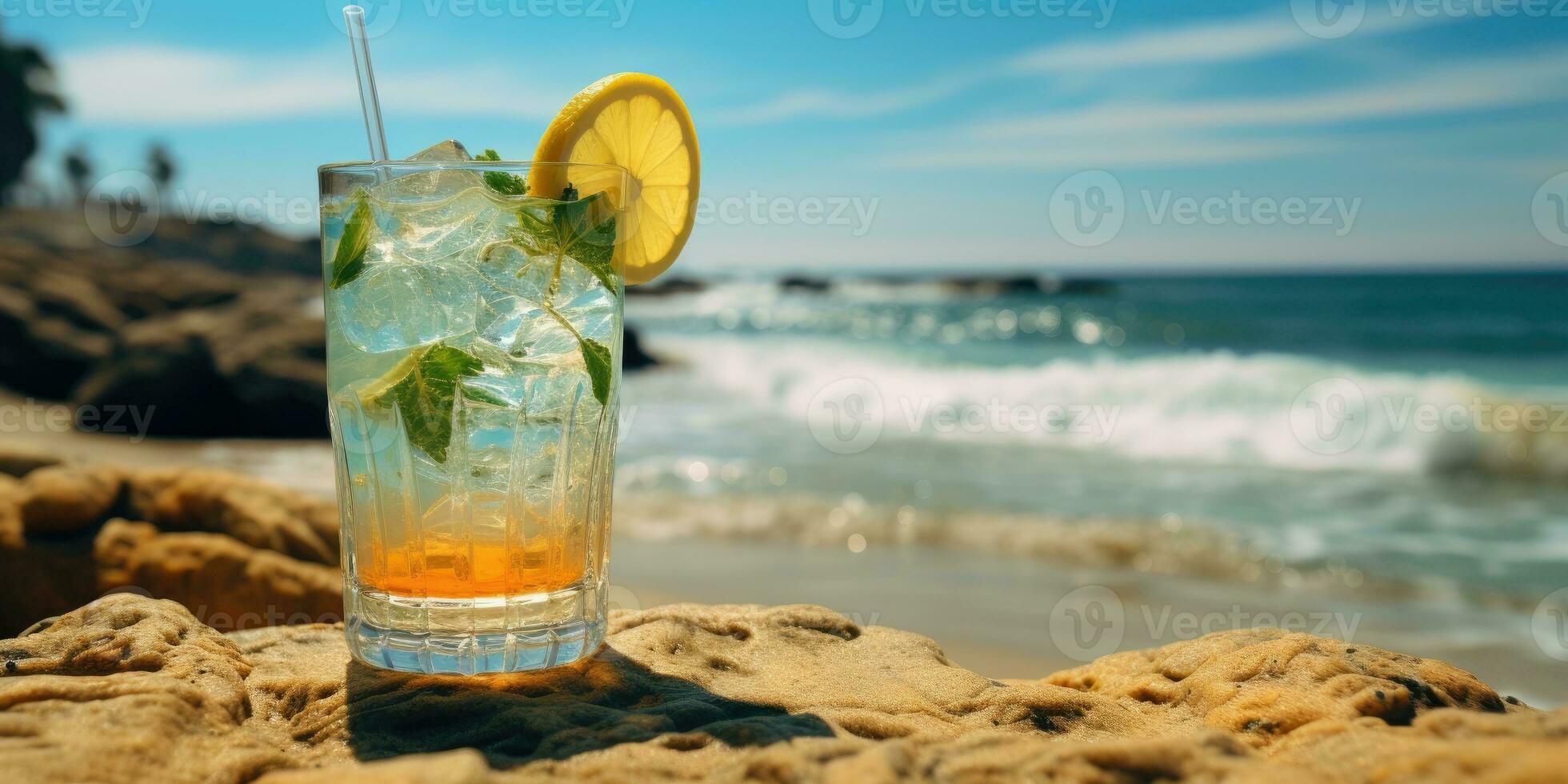 cocktail sur le plage. Orange cocktail avec glace. génératif ai photo