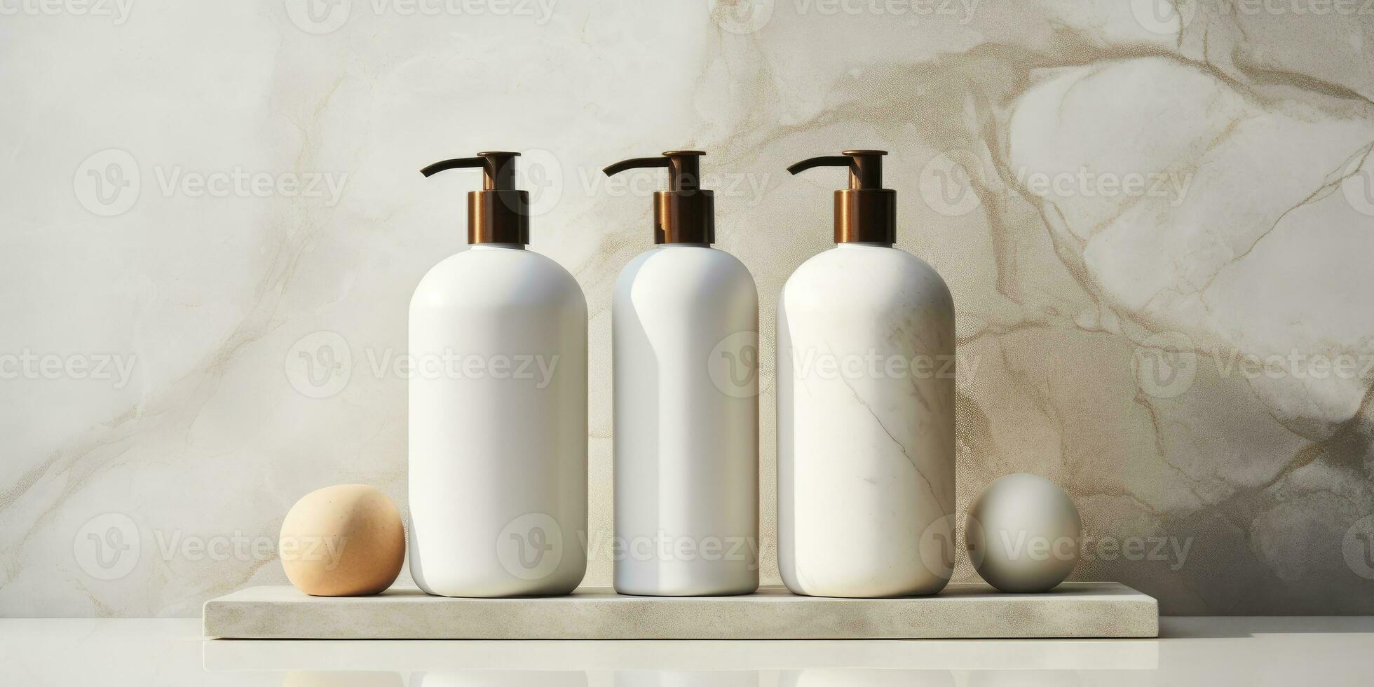 shampooing pour cheveux sur une beige Contexte. mocap. endroit pour La publicité logo. génératif ai photo