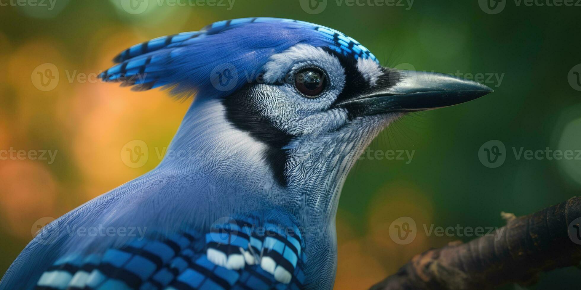 bleu geai sur une branche. oiseau dans le forêt. ornithologie. génératif ai photo