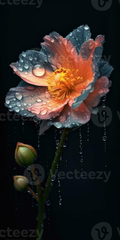 magnifique Adonis fleur avec gouttes de pluie. photo pour affiche ou fond d'écran. génératif ai