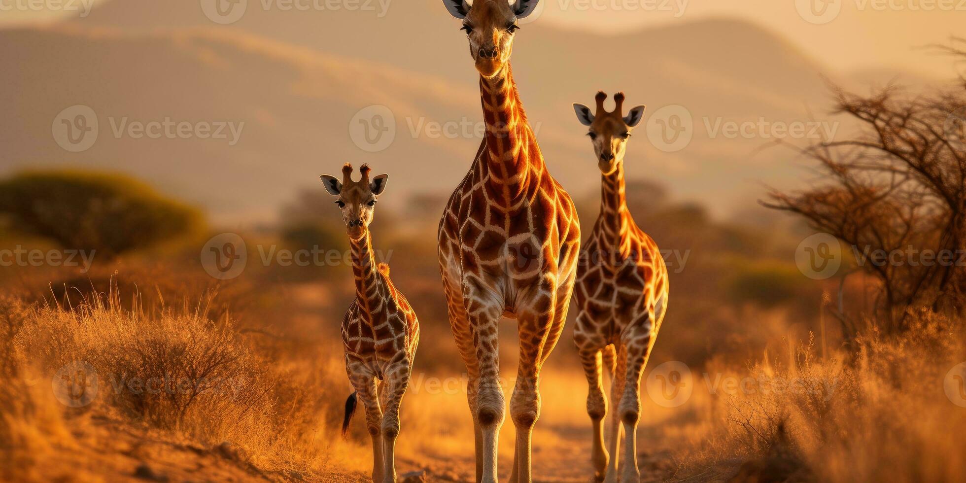 famille de girafes supporter ensemble le sauvage, Naturel habitat. Afrique. génératif ai photo