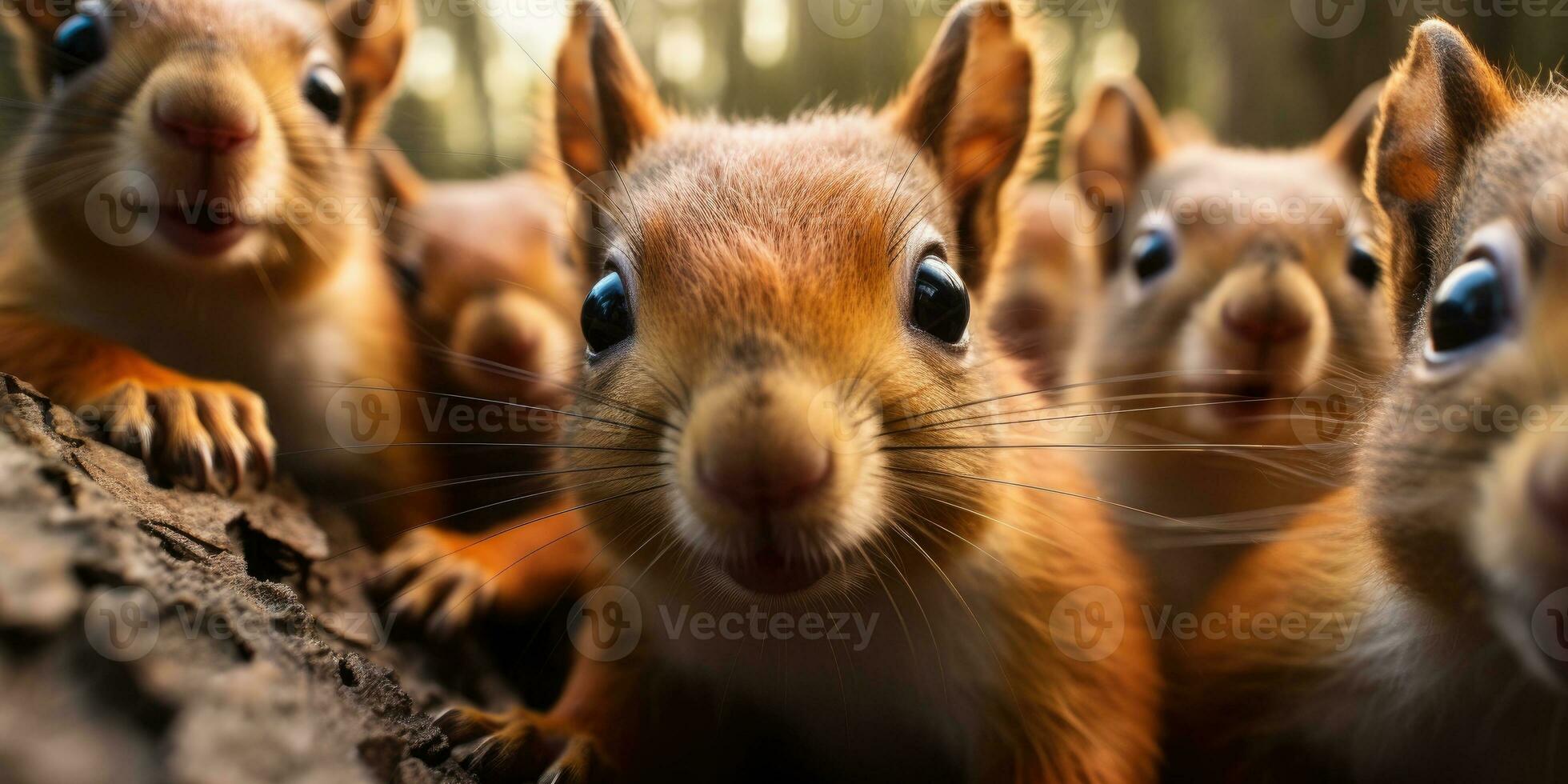 lot de marrant bébé écureuils dans le l'automne forêt. animal monde. génératif ai photo