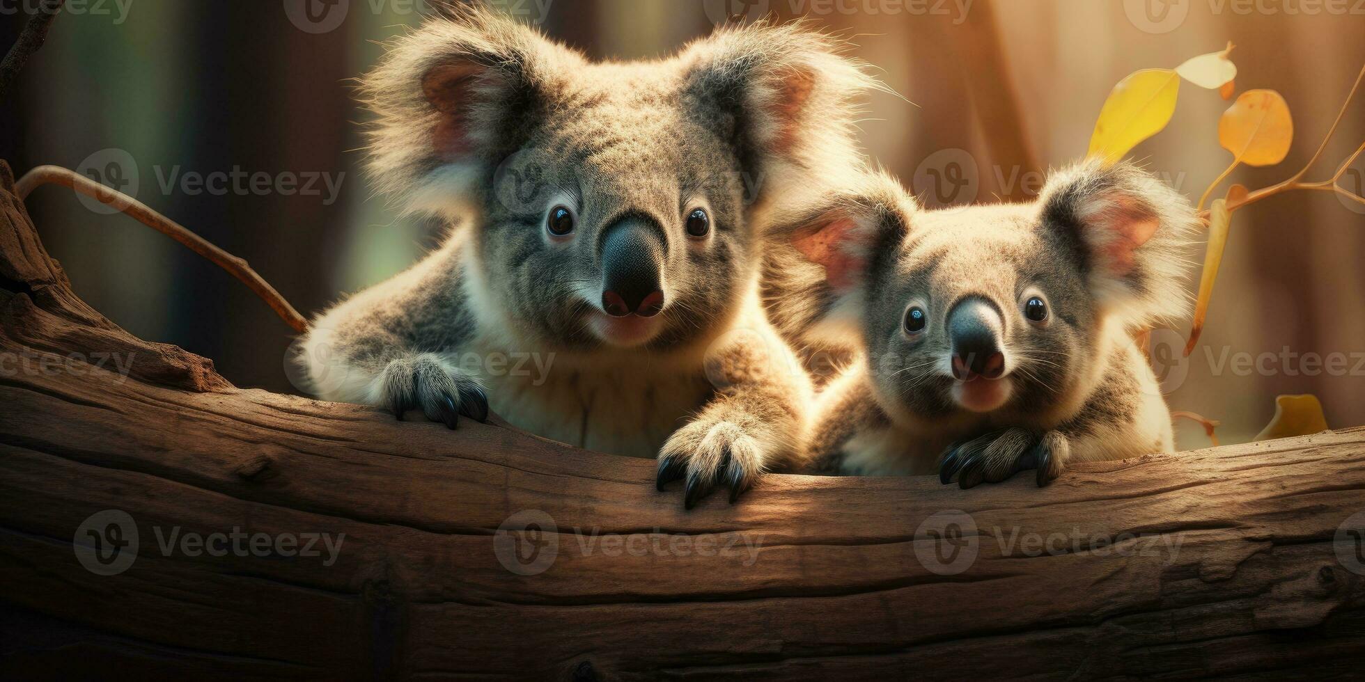 mignonne koala sur branche de eucalyptus arbre. génératif ai photo