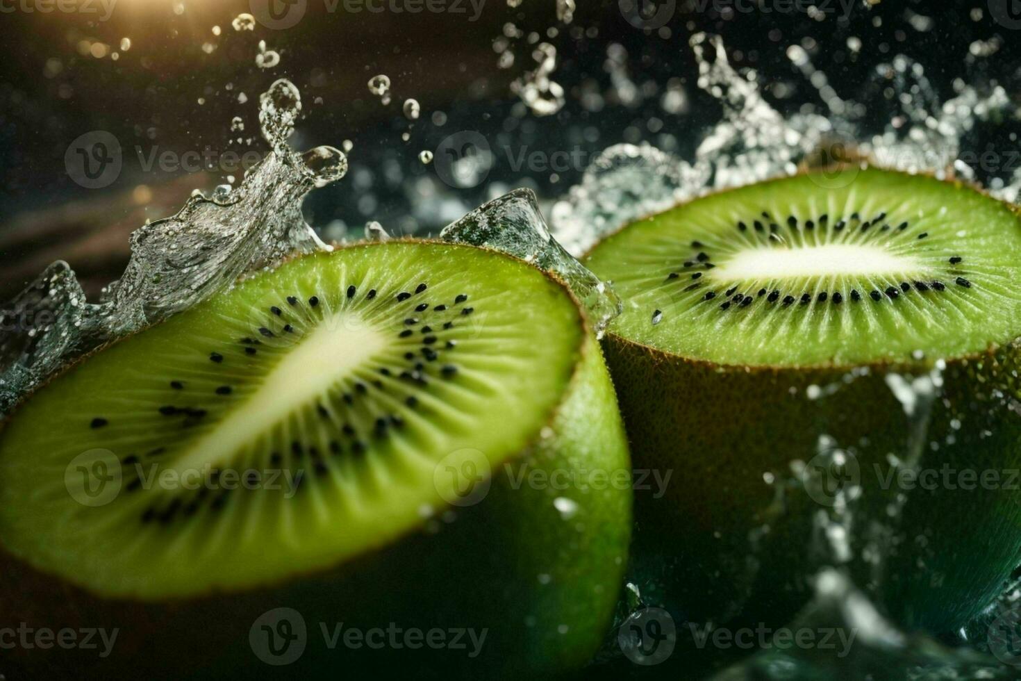 l'eau éclaboussures sur kiwi. ai génératif pro photo