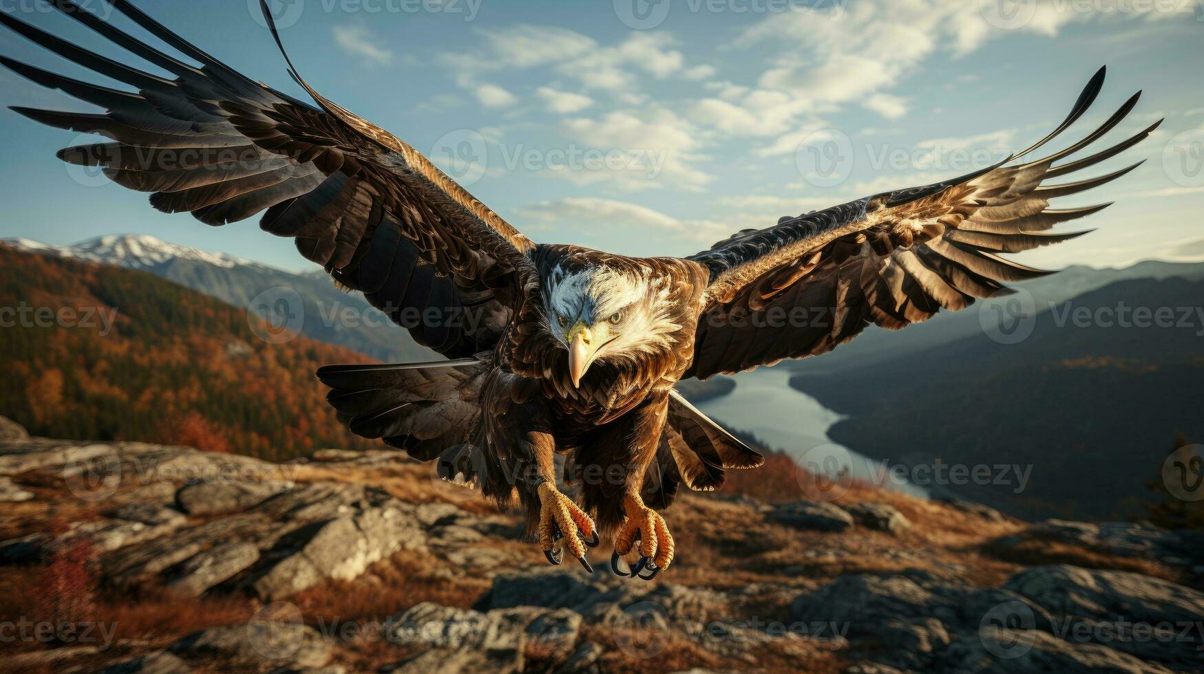 Aigle en volant dans le ciel ai généré photo