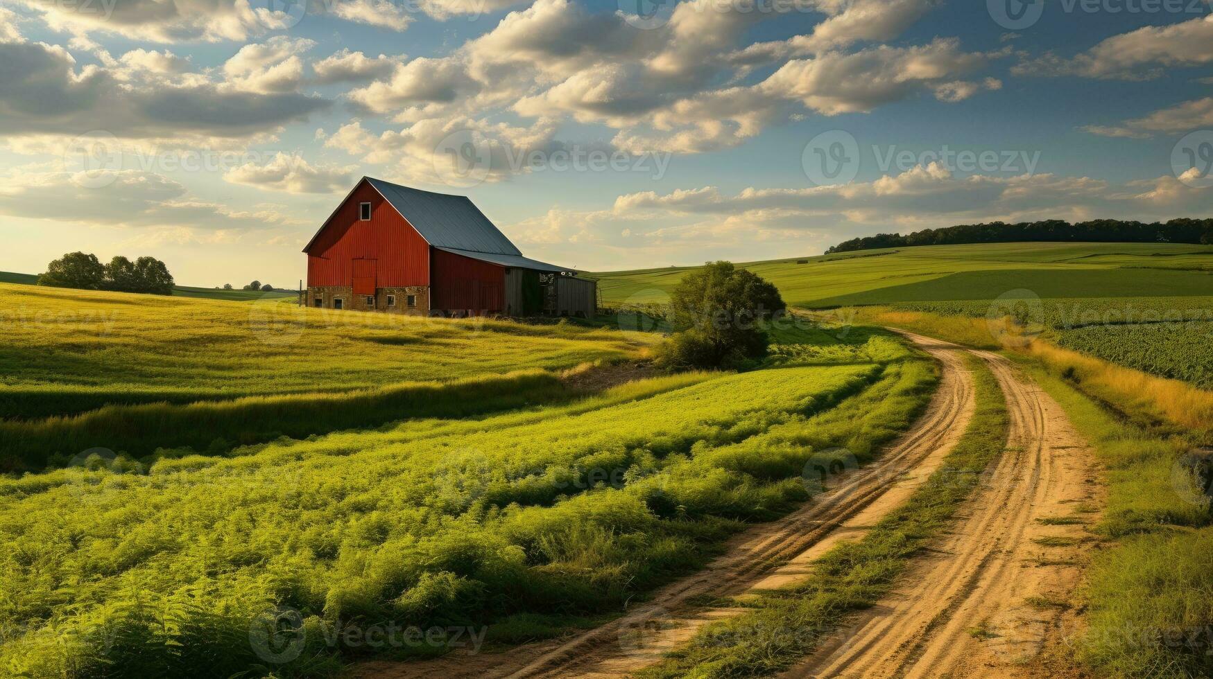 vert des champs rural granges ai généré photo