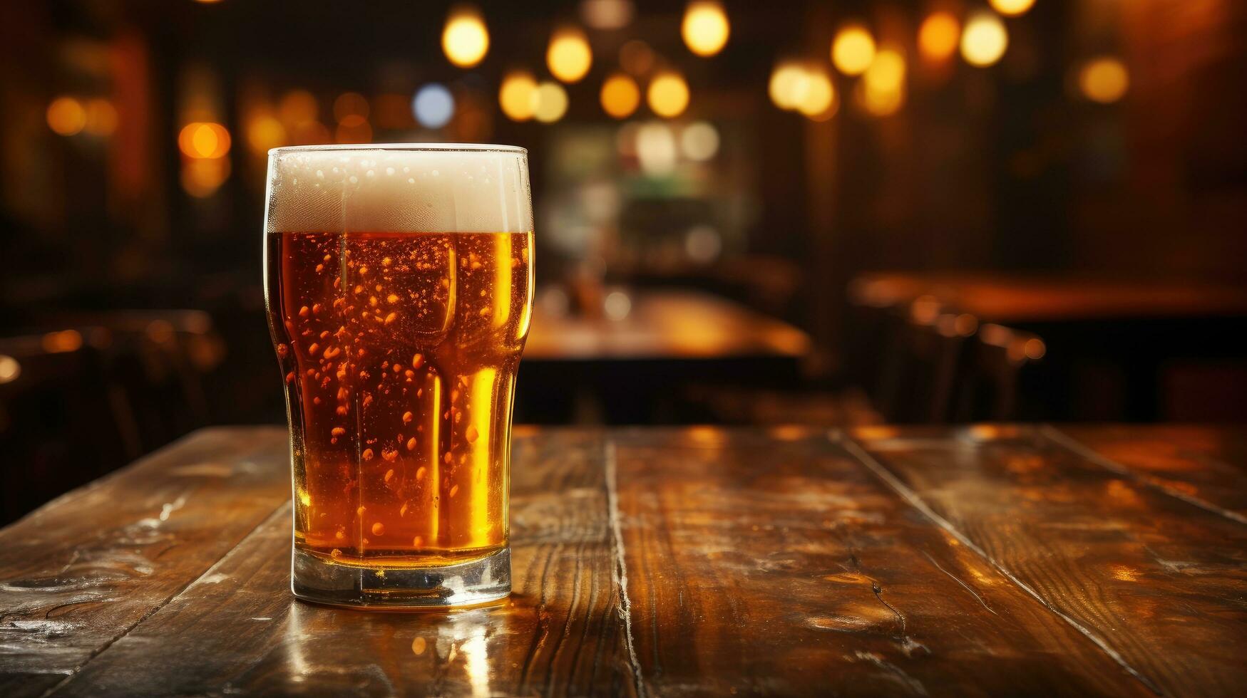 verre de Bière sur en bois table ai généré photo