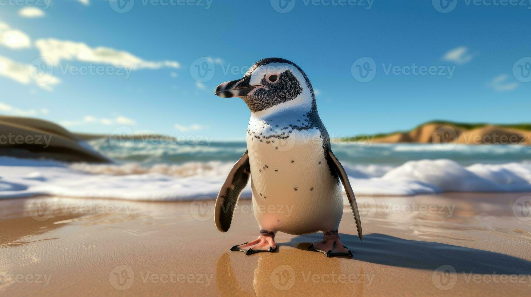 manchot sur le plage ai généré photo