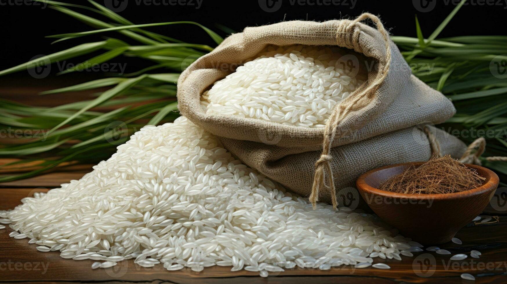 blanc riz dans sac ai généré photo