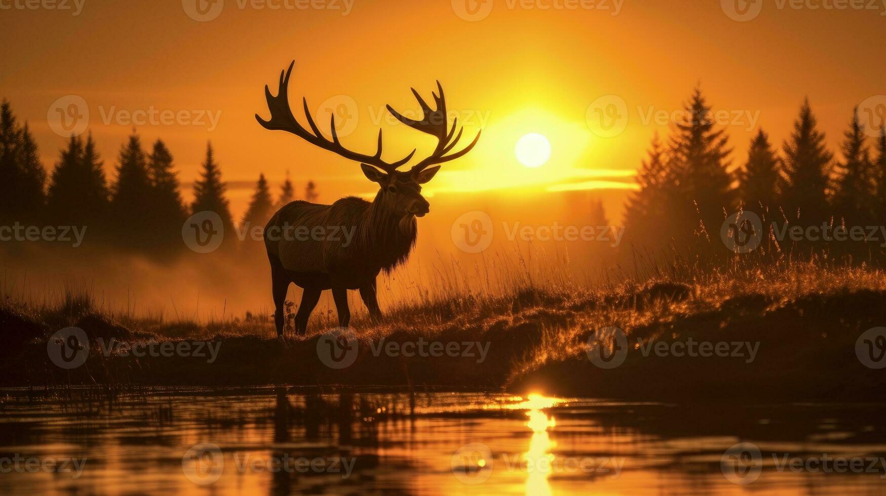 élan avec le coucher du soleil ai généré photo