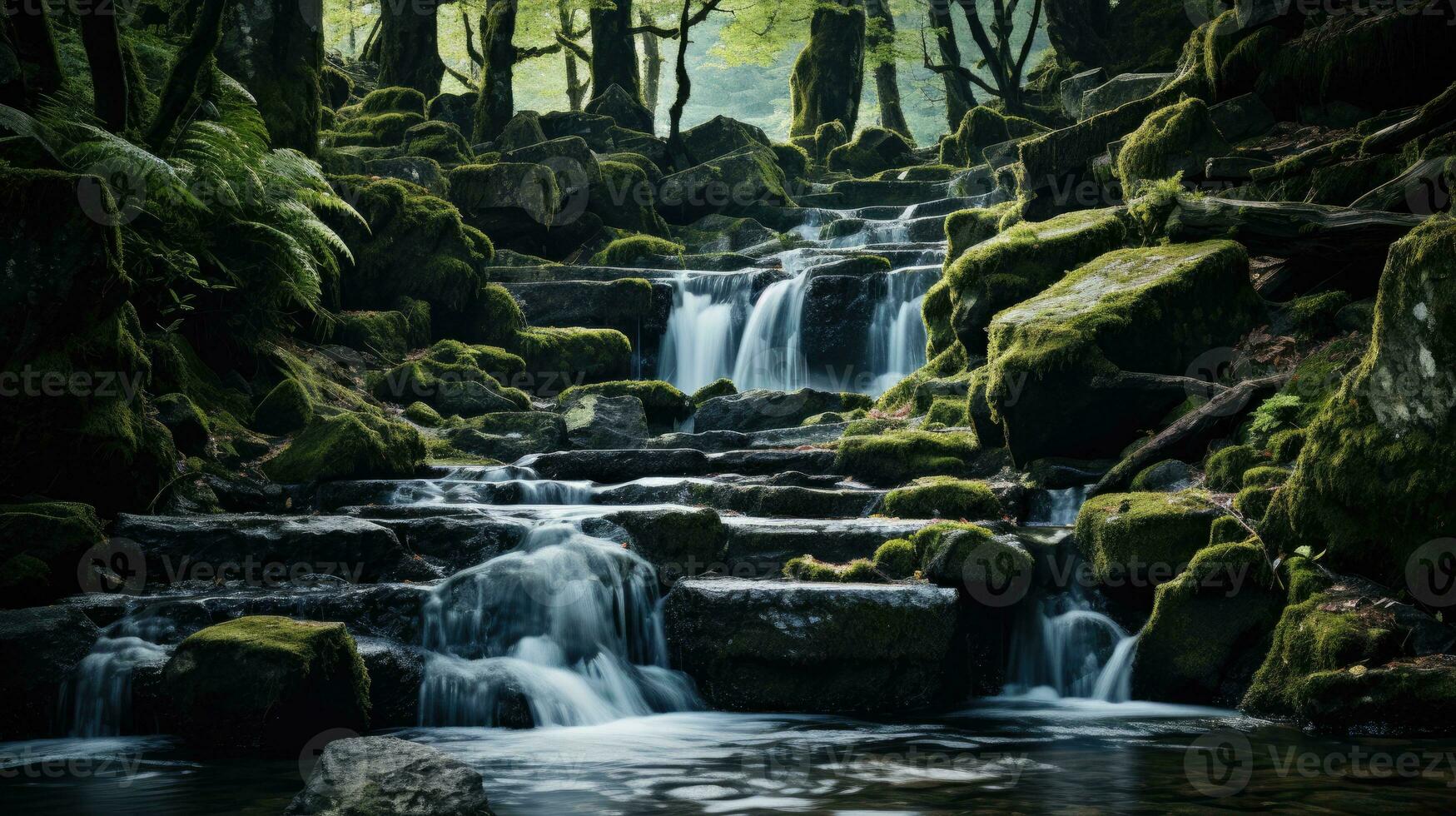 cascade dans forêt ai généré photo