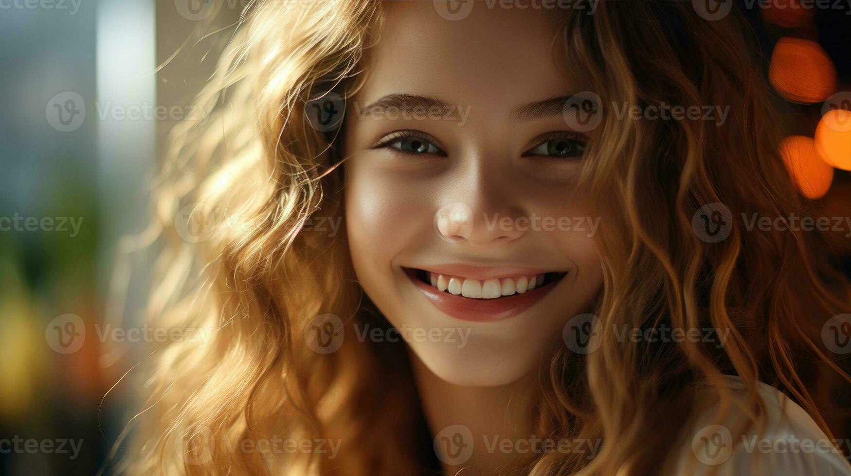 moitié visage mignonne fille parfait sourire ai généré photo