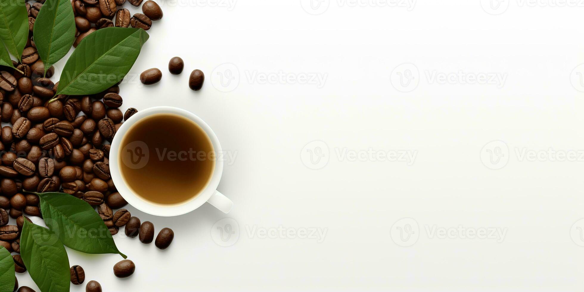 Haut vue verre café avec café des haricots isolé blanc arrière-plan, international café journée concept, ai généré photo