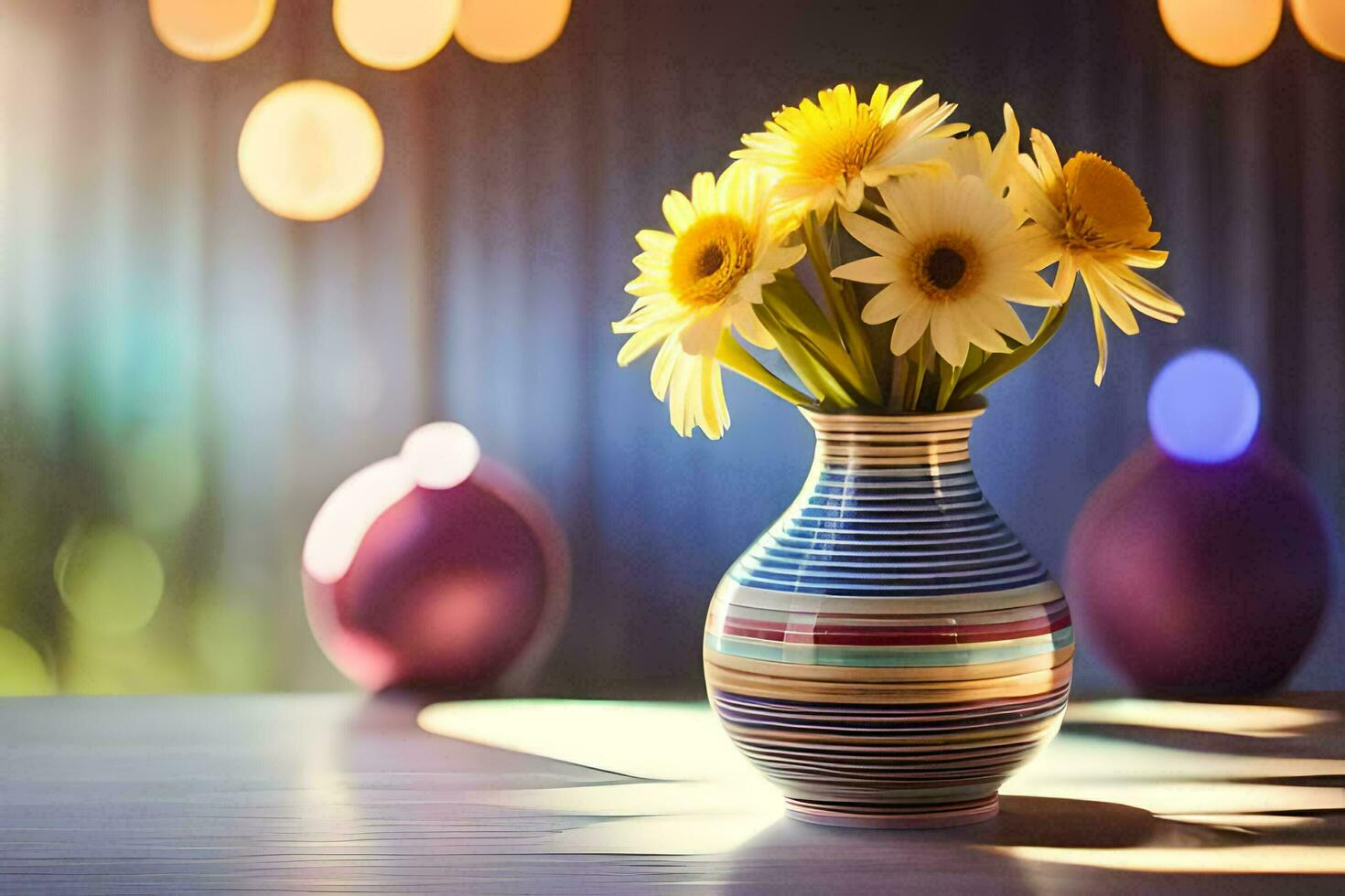 une vase avec Jaune fleurs sur une tableau. généré par ai photo