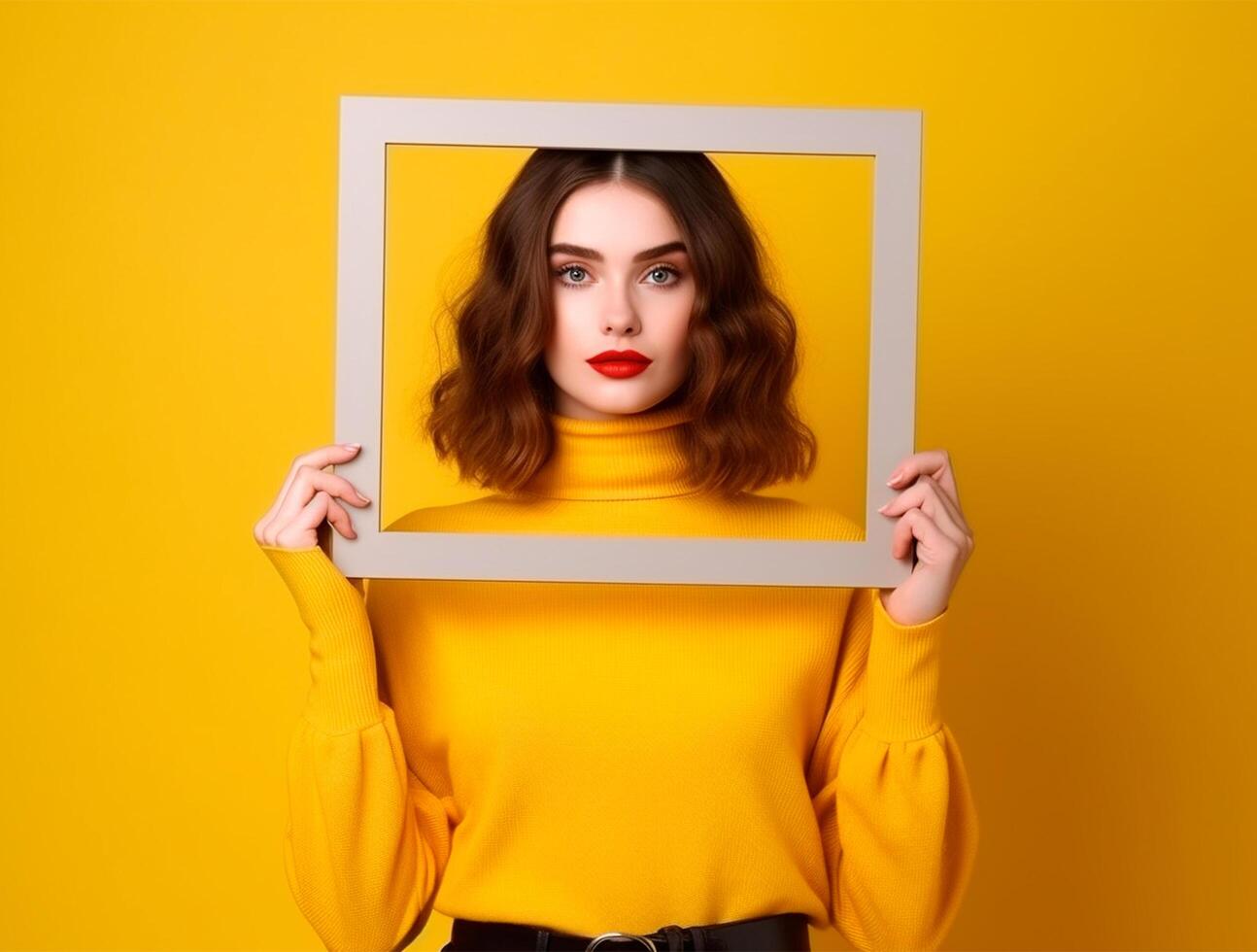 élégant les filles mains en portant papier Cadre ai généré photo