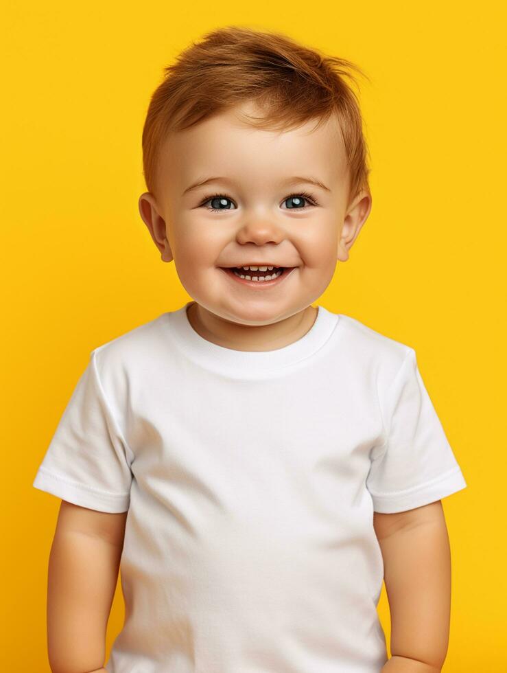 garçon blanc T-shirt pour maquette conception ai génératif photo