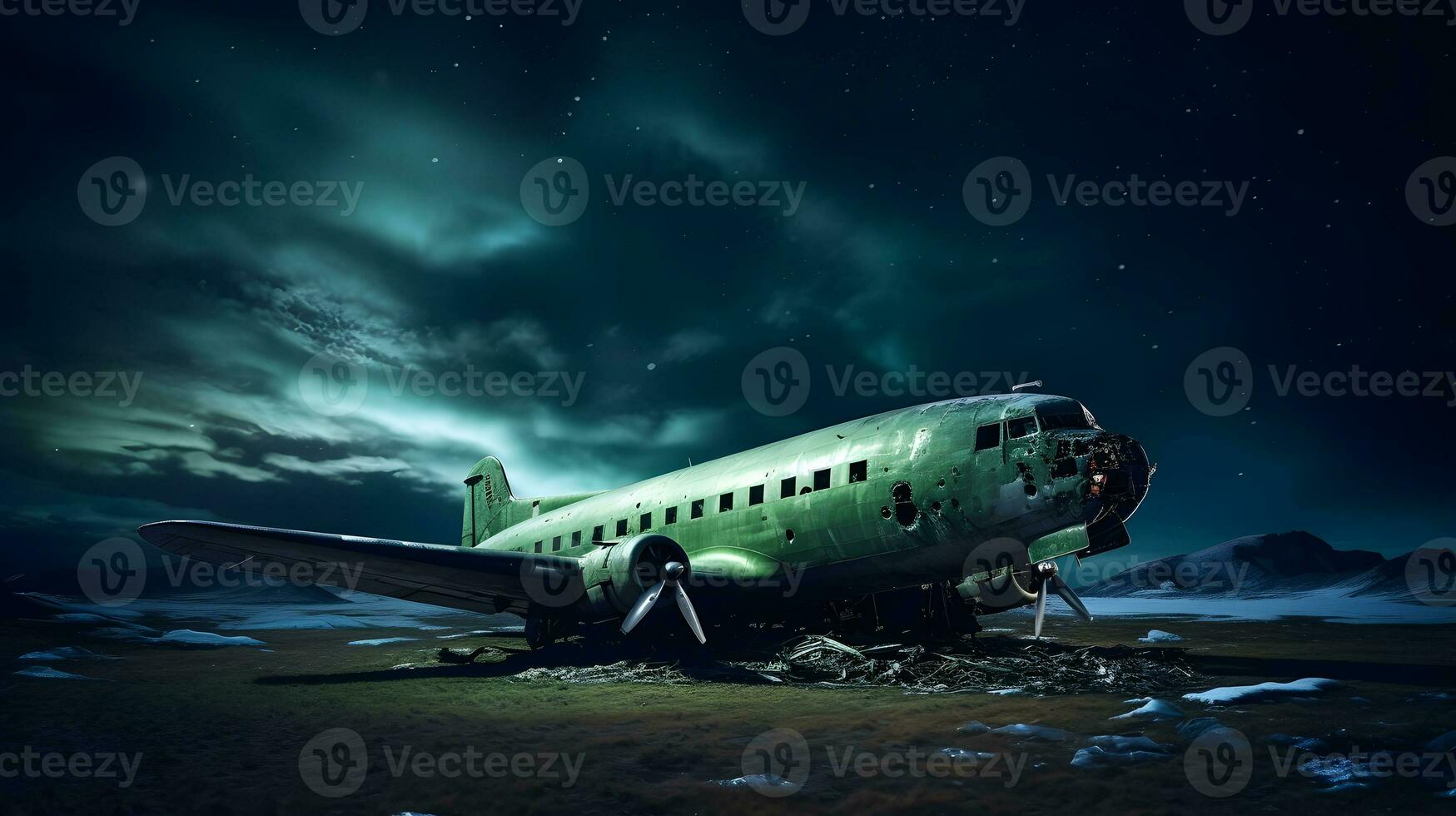 abandonné avion dans le nuit ciel Contexte photo