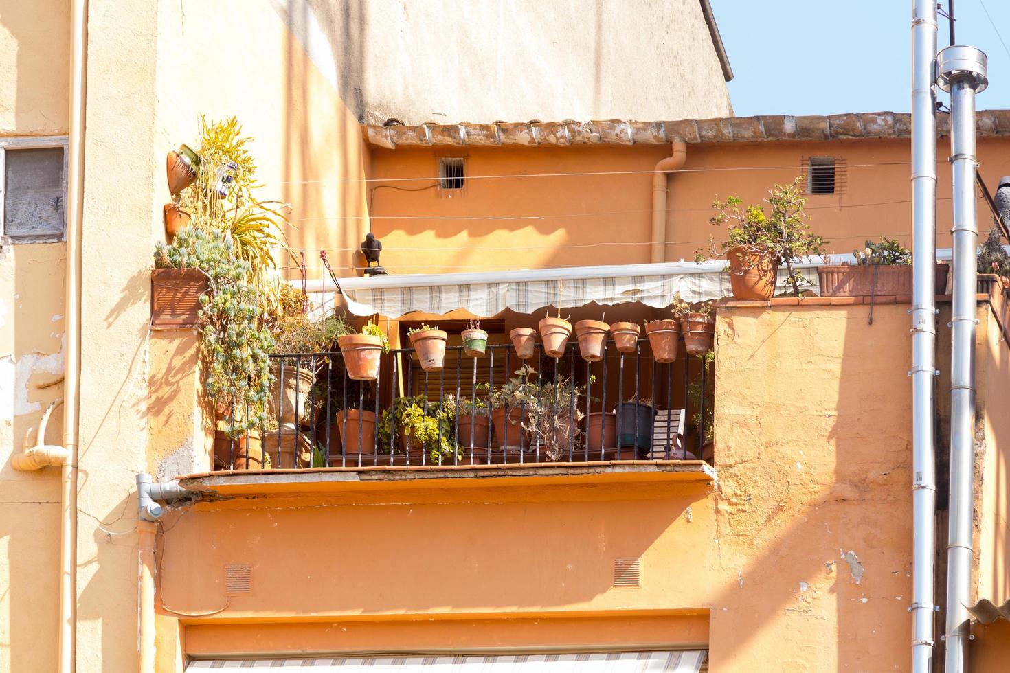 maison avec terrasse et pots de fleurs photo