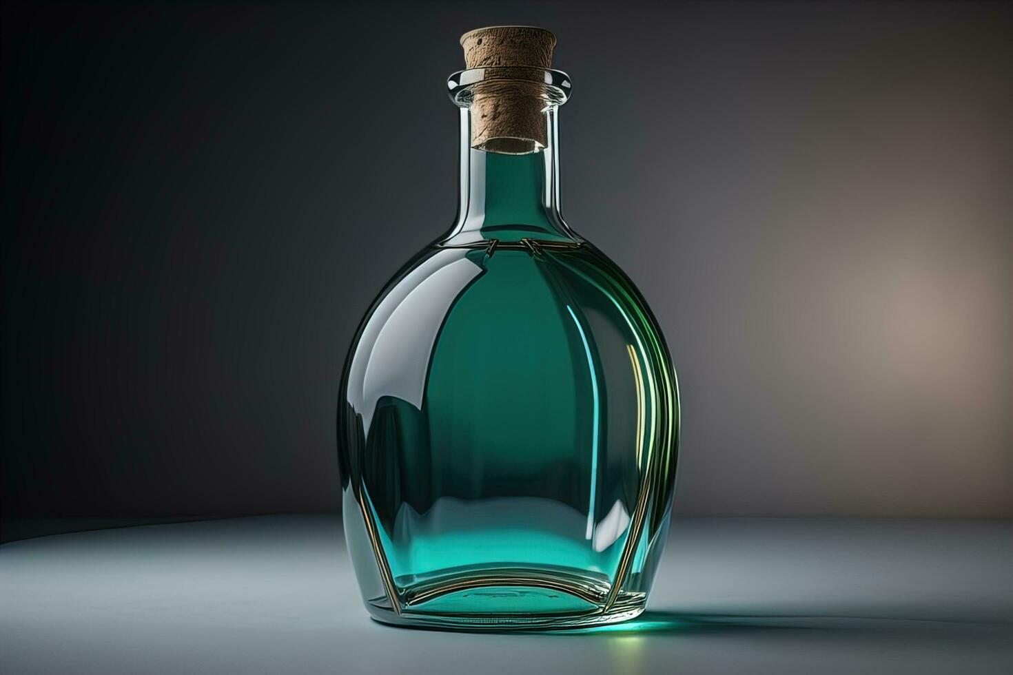 bouteille avec une liquide sur une solide Couleur Contexte. ai génératif photo