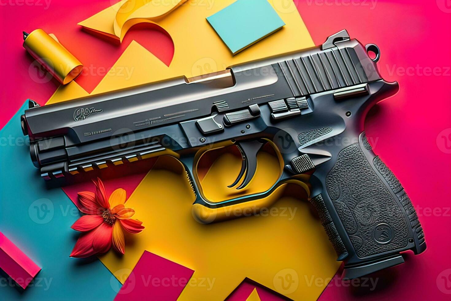 semi-automatique pistolet sur une solide Couleur Contexte. fermer. ai génératif photo