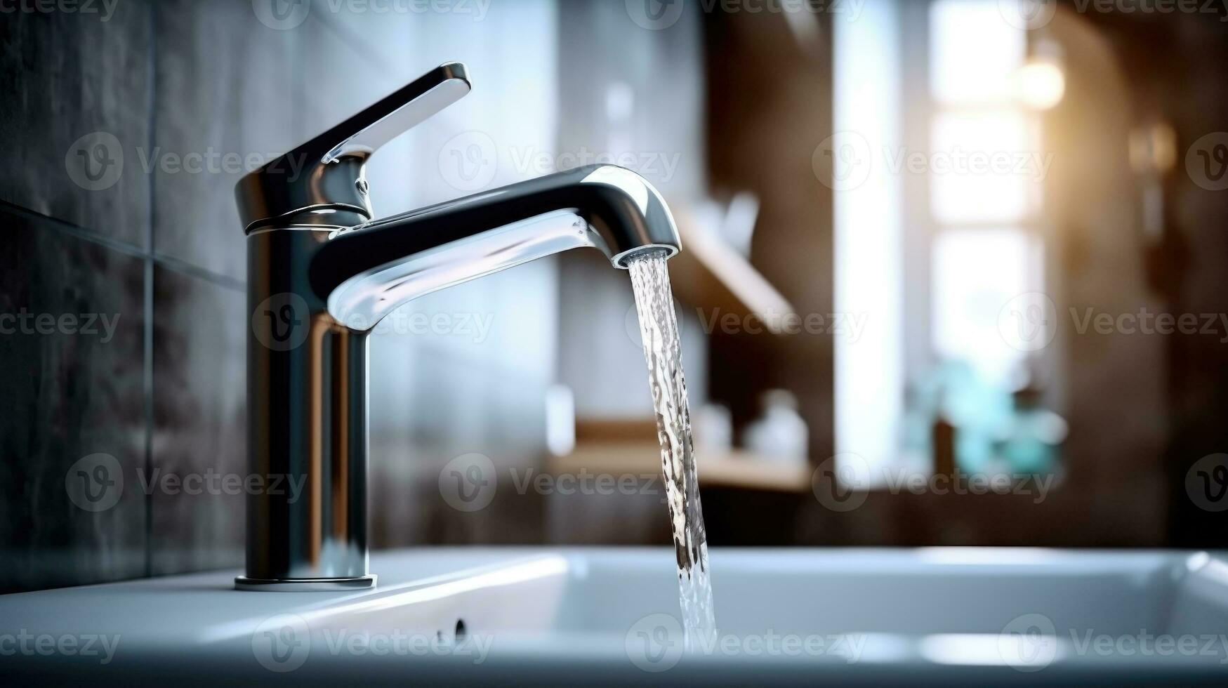 cuisine l'eau robinet. l'eau robinet fabriqué de chrome matériel. génératif ai photo