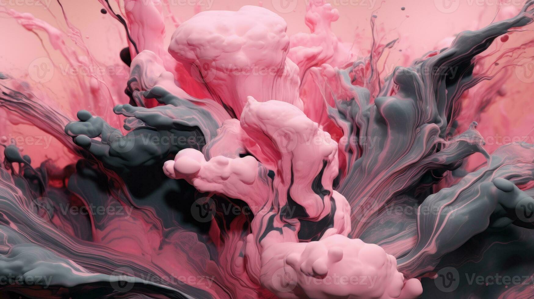 rose encre est pulvérisé dans l'eau contre une noir Contexte . photo