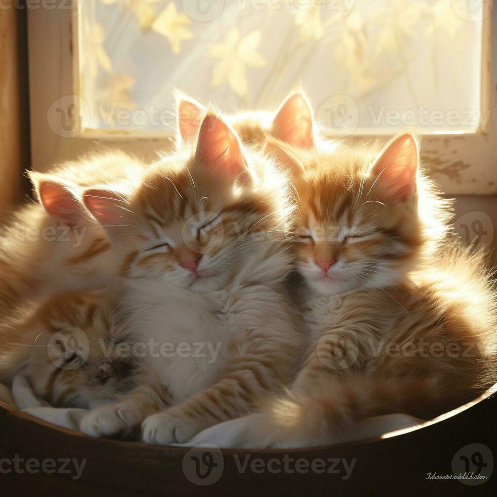 pacifiquement en train de dormir bébé chat, confortable mignonne chaton faire la sieste, ai génératif photo