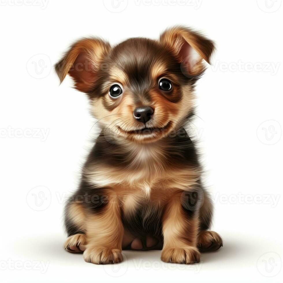 marrant et content chiot chien isolé sur blanc arrière-plan, mignonne animal de compagnie, ai génératif photo