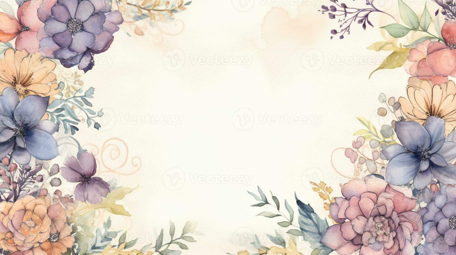 fleur Cadre aquarelle art style, copie espace pour texte, mariage et salutation carte, ai généré photo