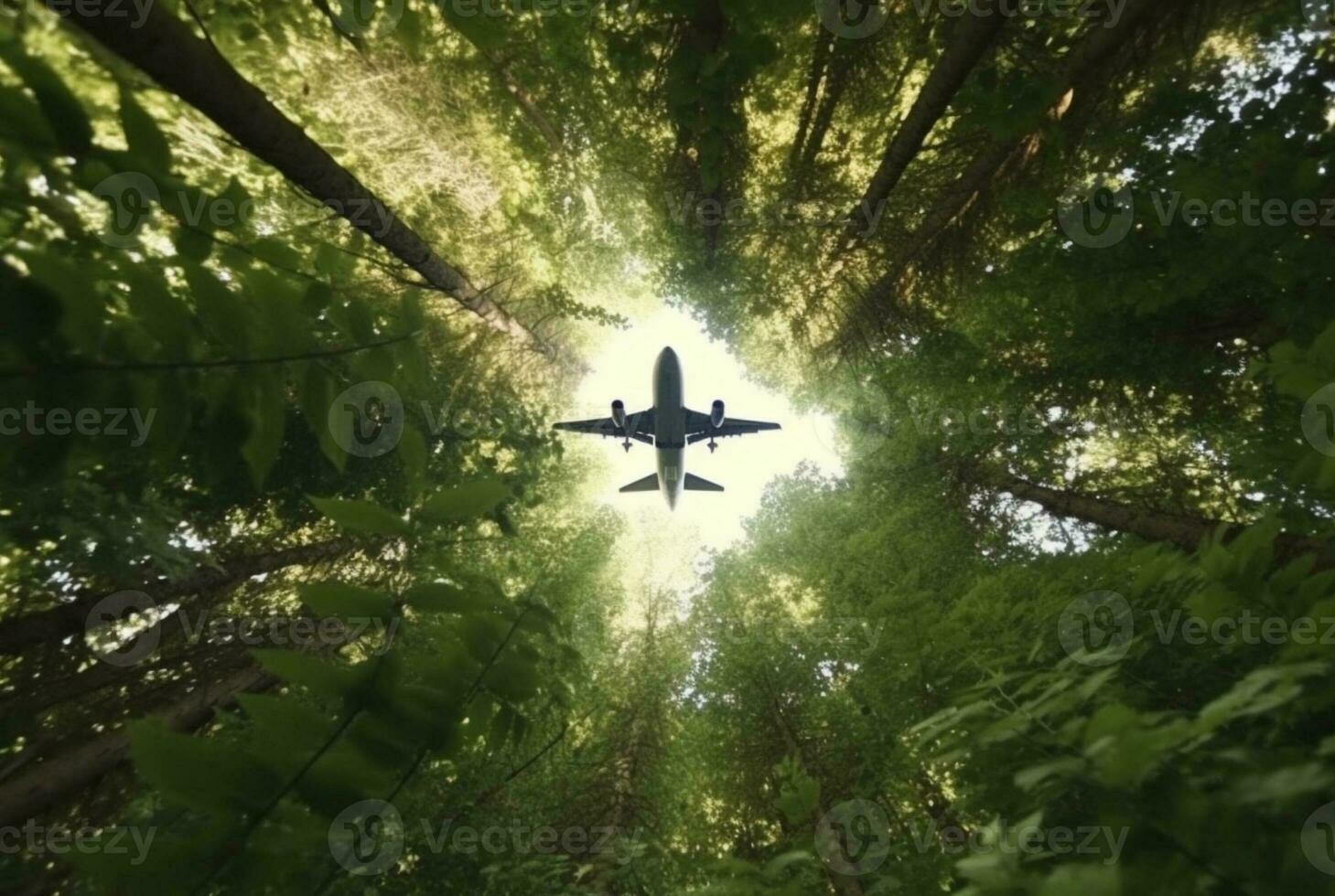 vue de un avion dans le milieu de une arbre vu de dessous. génératif ai photo