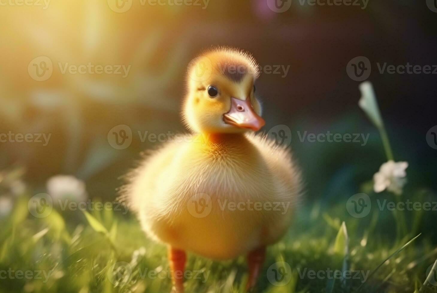 mignonne canetons dans le jardin avec flou Contexte et lumière du soleil. génératif ai photo