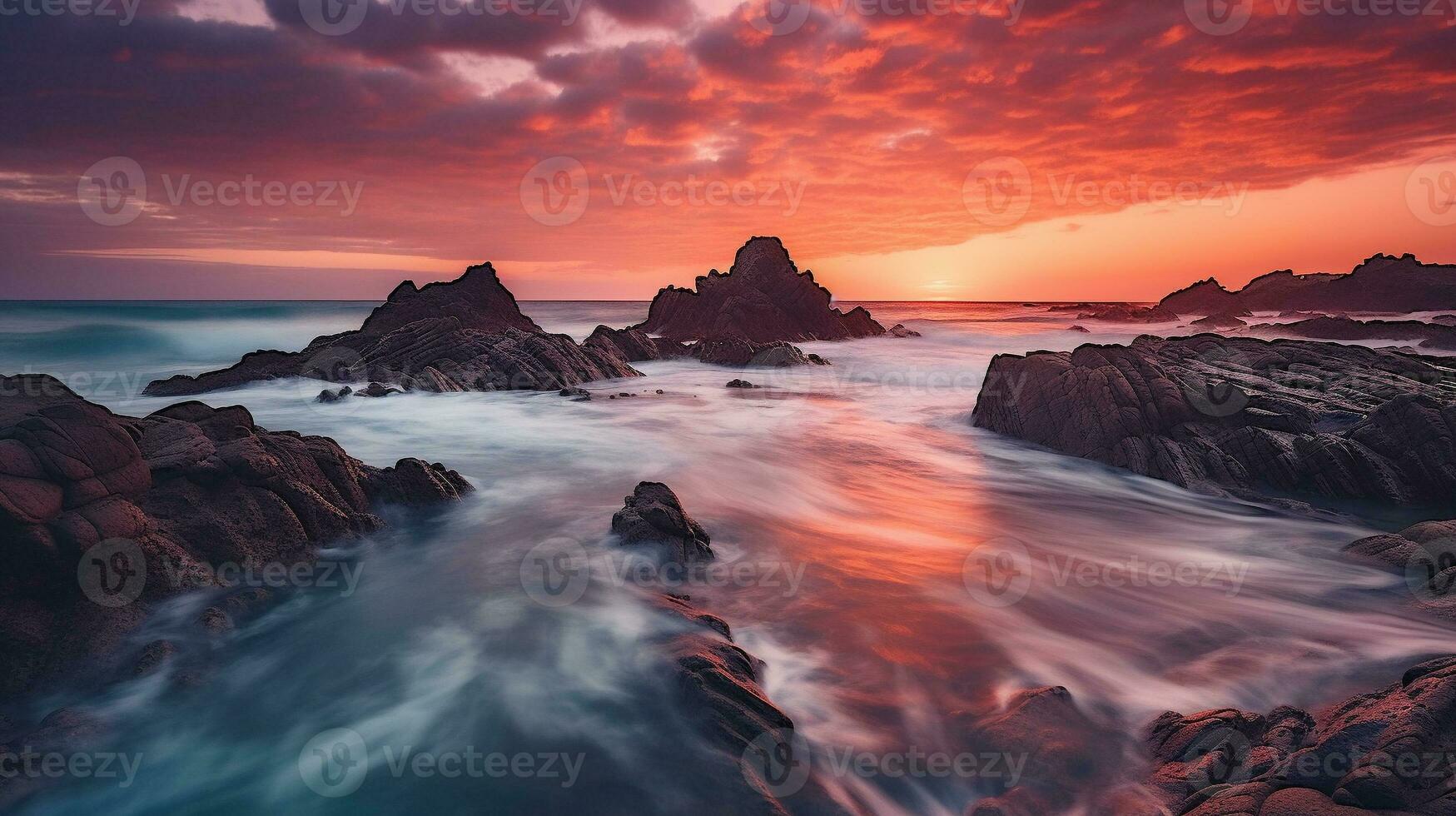 génératif ai, côtier couchers de soleil le Stupéfiant couleurs et textures de couchers de soleil photo