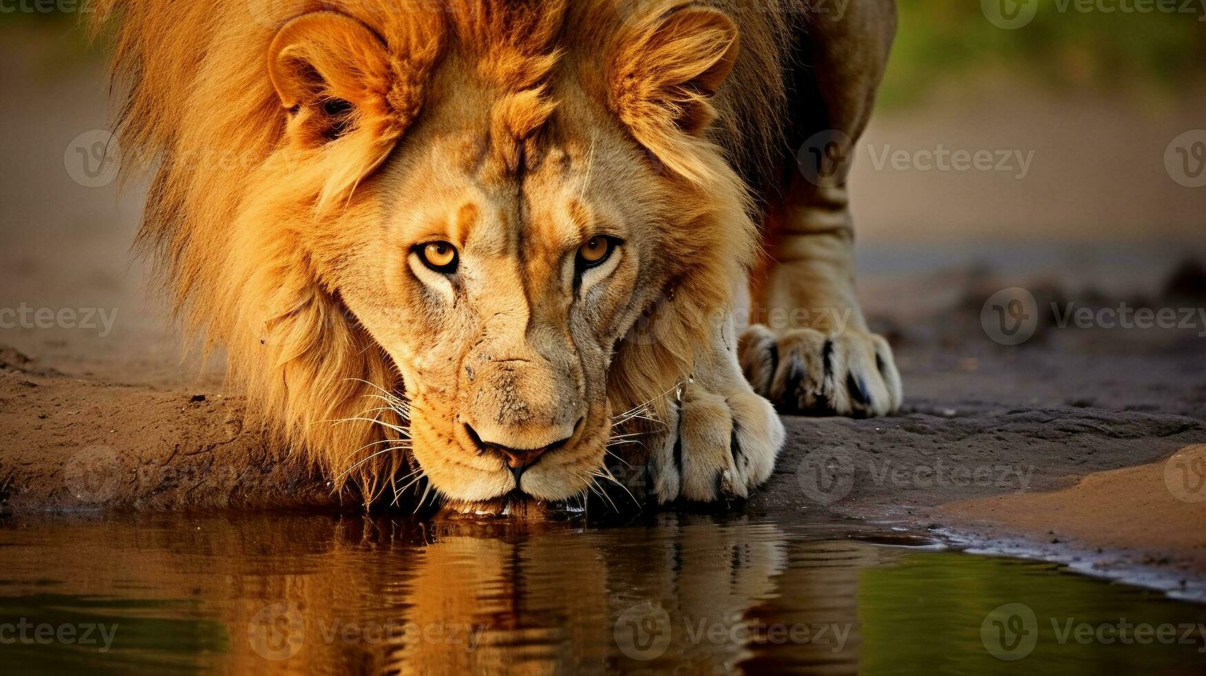 éthéré rencontre les Lions réflexion, ai génératif photo