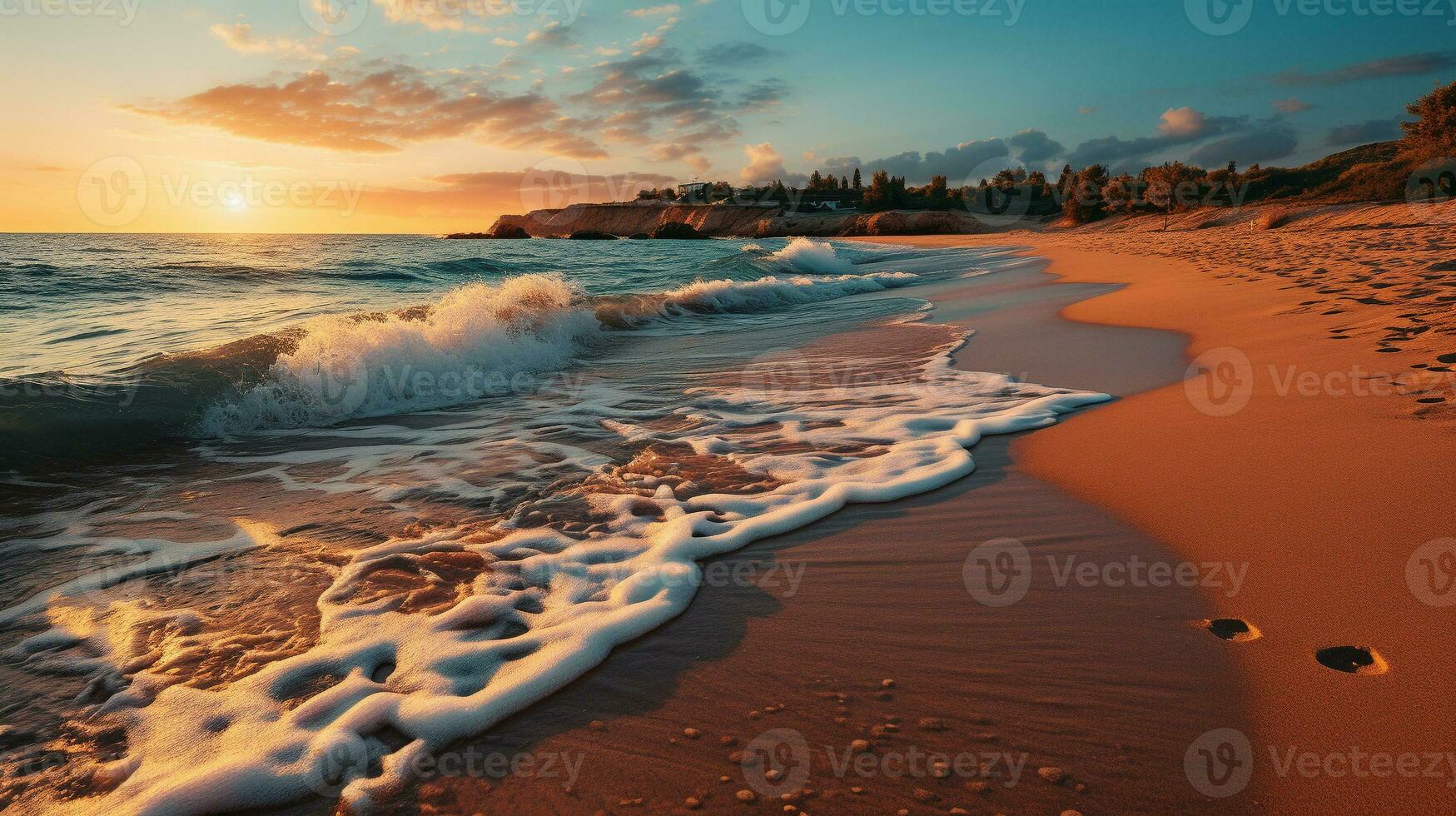 beauté de plage lever du soleil doux et d'or océan lumière du soleil, ai génératif photo