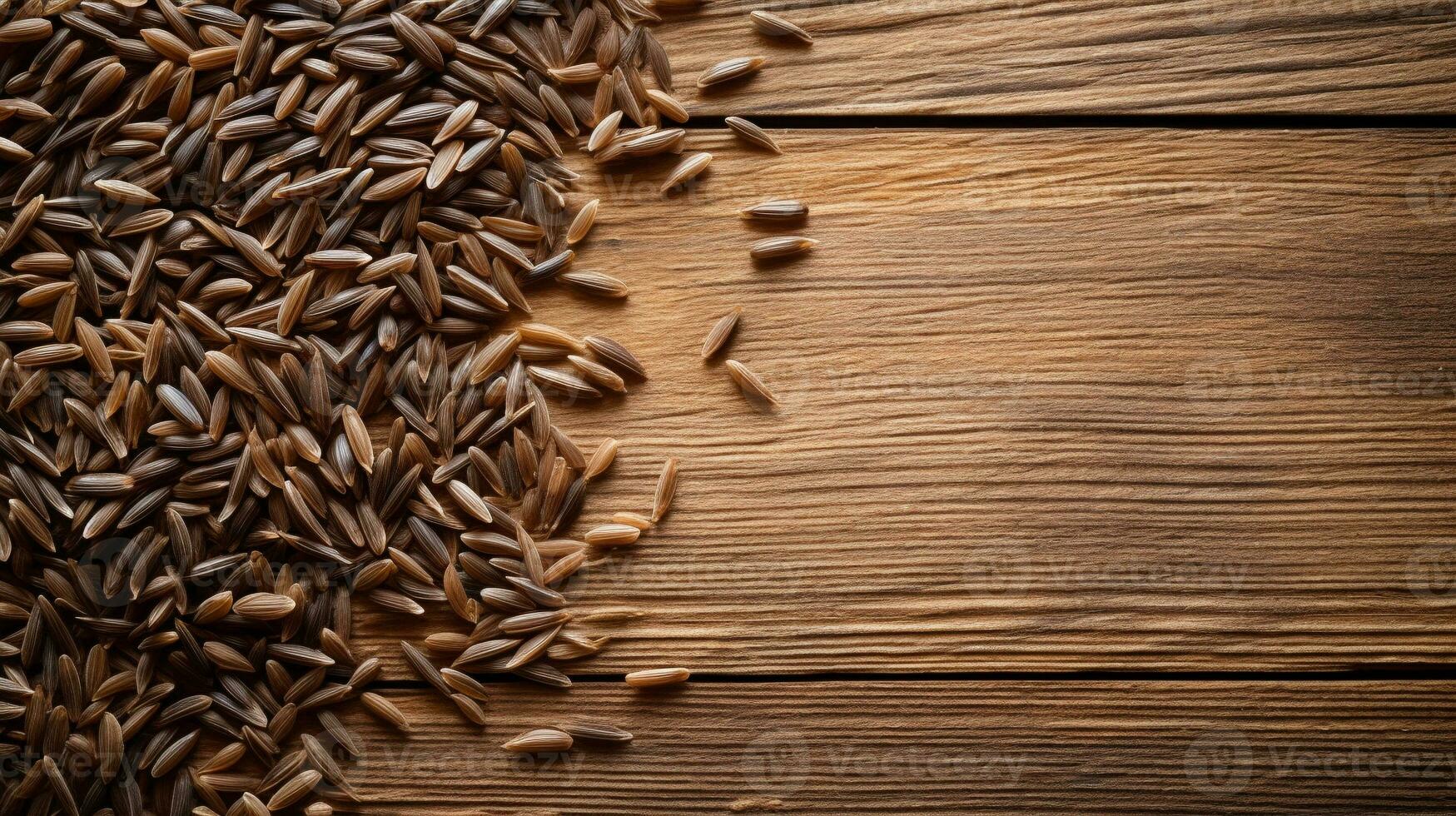 le essence de sauvage riz grain sur en bois arrière-plan, ai génératif photo