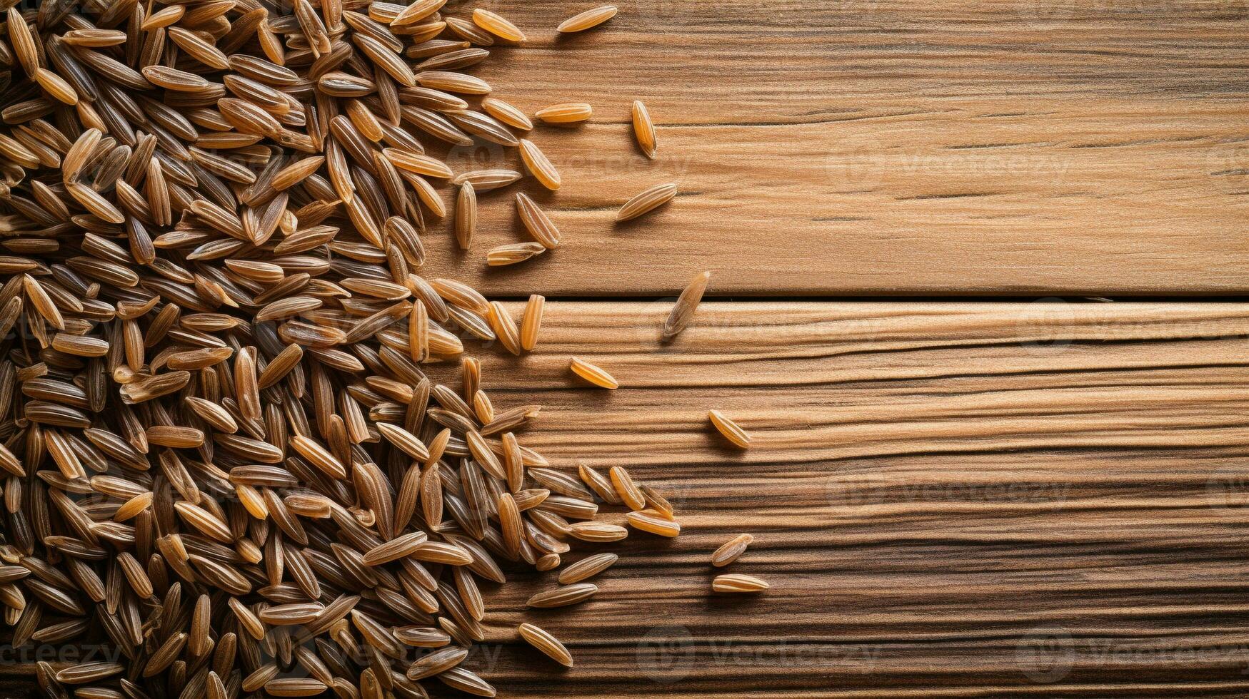 le essence de sauvage riz grain sur en bois arrière-plan, ai génératif photo