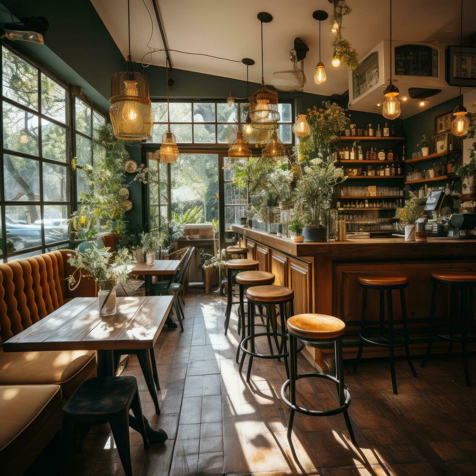 un esthétique studio café magasin intérieur avec une café tasse et plante une café tasse et plante sur une table photo