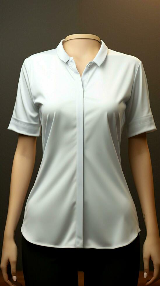 garde-robe essentiel femelle enfile vide chemise, une fondation pour illimité mode possibilités verticale mobile fond d'écran ai généré photo