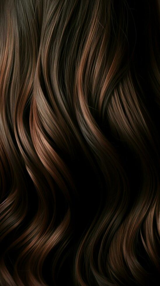 chatoyant brins brunette cheveux texture rayonne avec une captivant éclat verticale mobile fond d'écran ai généré photo