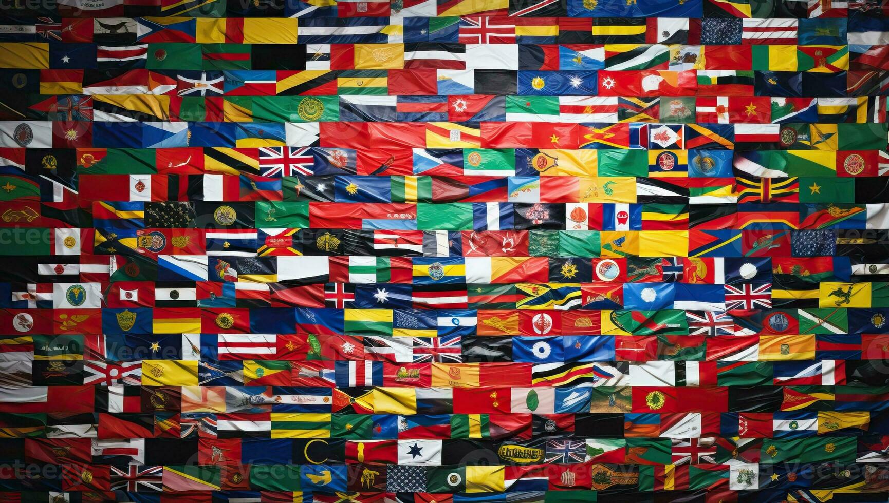 coloré nationale drapeaux de le monde sur froissé papier Contexte. ai généré. photo