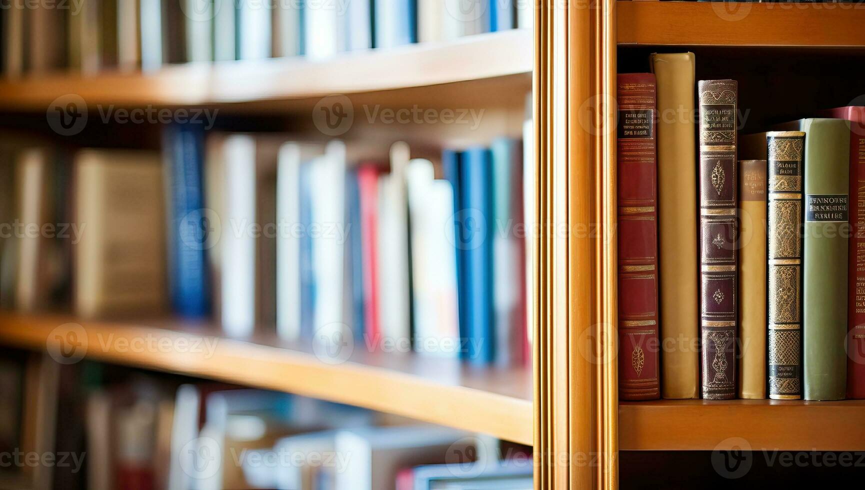 étagères dans le bibliothèque. ai généré. photo